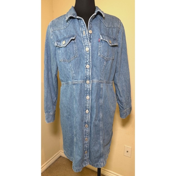 Levi's Dresses & Skirts - Levis Flynn‎ Western Dress Womens XL Blue Denim Long Sleeves Button Front
